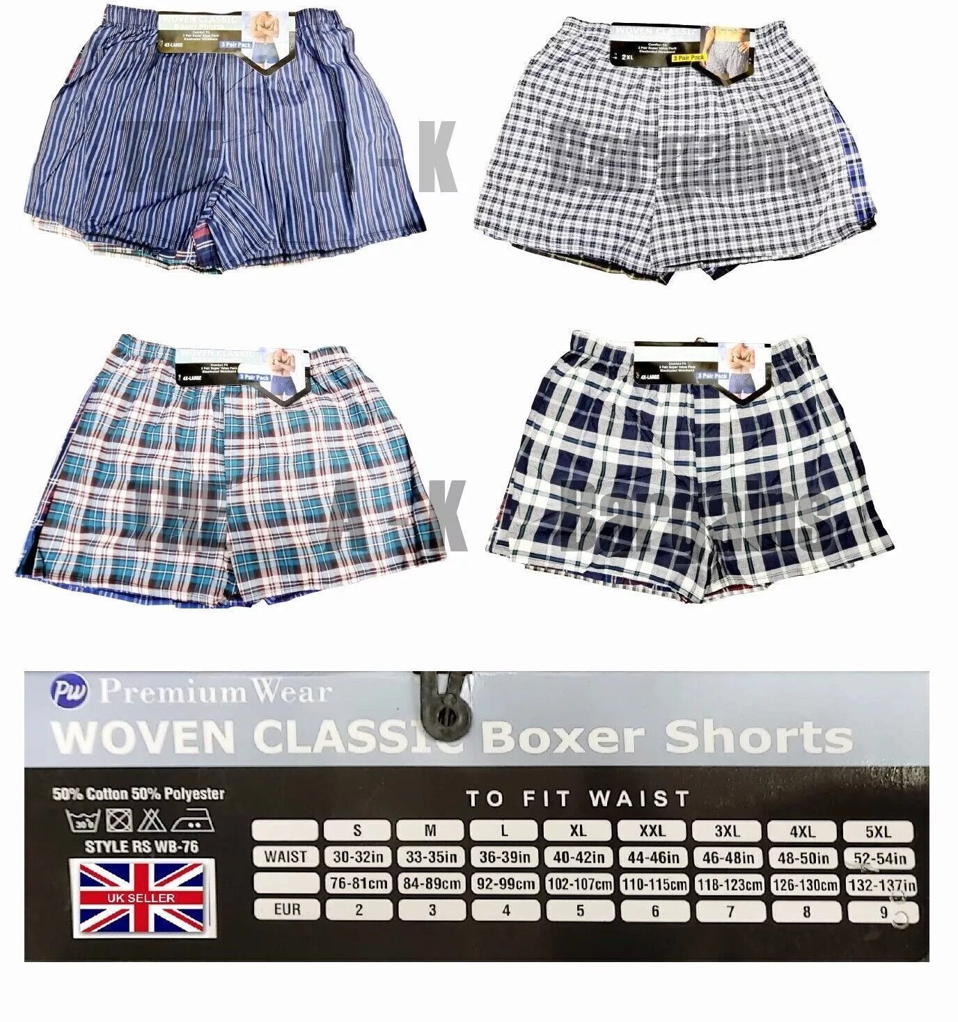 3/6/12 UK Mens Woven Boxer Shorts Check Cotton Rich Underwear Short Trunks S-5XL